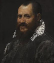 Portrett av en mann, byste lengde, i hvit krage